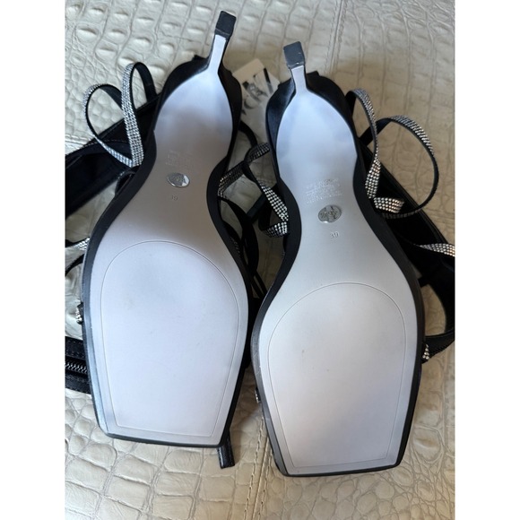 Zara‎ Black Rhinestone Square Toe High Heel Lace Up Gladiator Sandals US 8 NWT - Picture 9 of 14